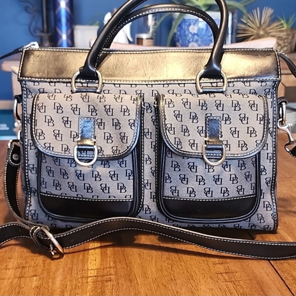 Dooney & Bourke Gray and Black Monogram Satchel